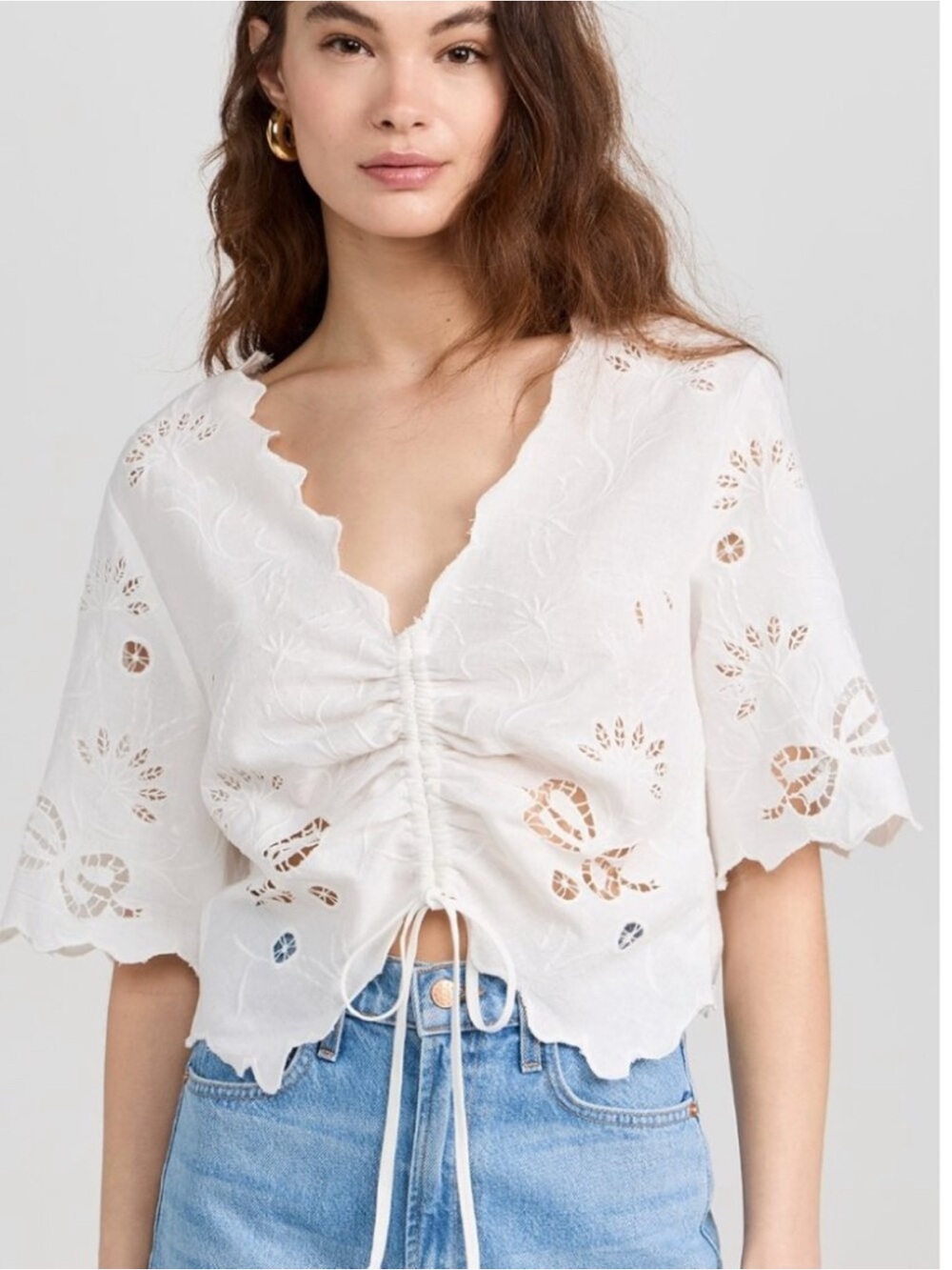 MOTHER Social Butterfly Eyelet Top White